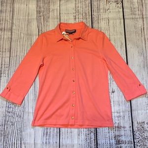 Vineyard Vines Squid Pink 3/4 Sleeve Cay Polo  With Gold Buttons Medium NWT